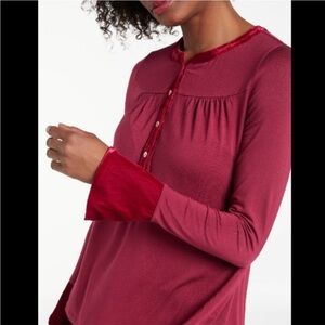 Boden Nadine Babydoll Henley Velvet Trimmed Long‎ Sleeve Top Women’s Size 2